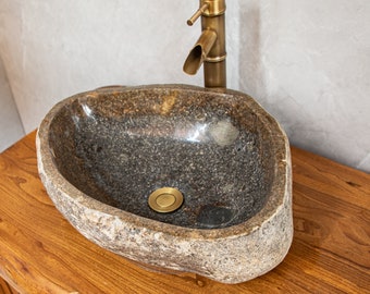 Boat vessel sinks, river stone sinks, stone sinks, Size: 14.7*18.5inches，bathroom sinks, natural stone sinks, granite sinks,