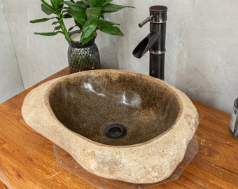 Lime Stone Sink, River Stone Vessel Sink, medium sized: 12.6*17.7 in, Natural Stone Sink,Farmhouse Personalized Bathroom Sink,