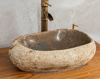 River Stone Vessel Sinks,  Pointy Model， 21-23in Large Model，Stone Sinks, Bathroom Sinks, Natural Sinks