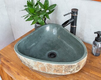 Lime Stone Sink, River Stone Vessel Sink, Size Medium: 15.7-16.9 in, Farmhouse Personalized Bathroom Sink, Natural Stone Sink,