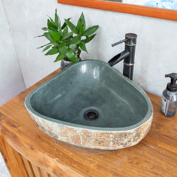 Lime Stone Sink, River Stone Vessel Sink, Size Medium: 15.7-16.9 in, Farmhouse Personalized Bathroom Sink, Natural Stone Sink,