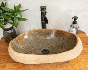 Lime Stone Sink, River Stone Vessel Sink, medium sized: 11.4*18.9 in, Natural Stone Sink,Farmhouse Personalized Bathroom Sink,