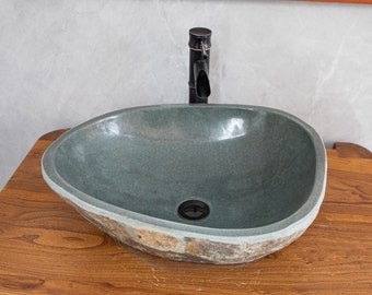 Lime Stone Sink, River Stone Vessel Sink,15-19 inMedium-Sized, Farmhouse Personalized Bathroom Sink, Natural Stone Sink,