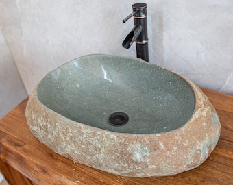 Lime Stone Sink, River Stone Vessel Sink, Large: 15*23 in, Farmhouse Personalized Bathroom Sink, Natural Stone Sink,