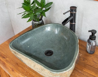 Lime Stone Sink, River Stone Vessel Sink, 15.6*6.9 inches large size, Farmhouse Personalized Bathroom Sink, Natural Stone Sink,