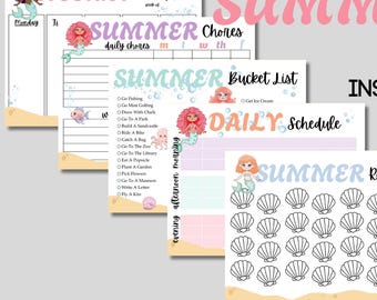 Mermaid Planner Bundle: Pastel Printable, Editable Canva (Digital Download)