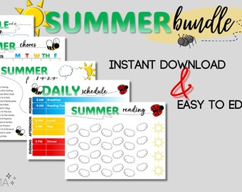 Printable Editable Summer Planner Bundle Bugs (Instant Download)