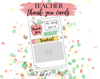 Teacher Appreciation Gift Card Holder - Apple & Pencil Thank You Card (5x7 Printable Digital Download)