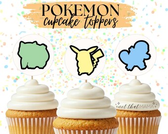 Pikachu & Friends Cupcake Topper for Kids Birthday Party - Pokemon Silhouette Design  (PDF Digital/Instant Download Printable)