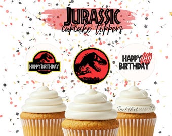 Jurassic Birthday Cupcake Toppers: Dinosaur Party Decorations - 3 Design Options!*INSTANT DOWNLOAD*