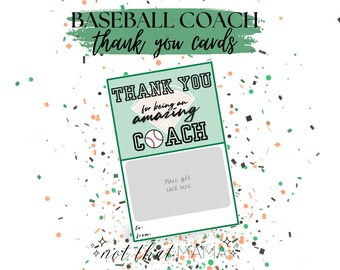 Baseball Coach Appreciation / Thank You Card - Gift Card Holder (Digital Download 5x7in PDF/JPG)