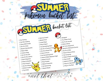 Summer Printable Bucket List - Pokemon Character Fun! (Instant Download)