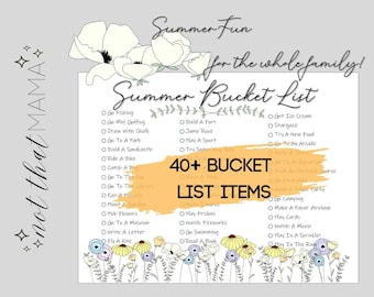 Summer Printable Bucket List - Simple Wildflowers Floral Design (Instant Download)