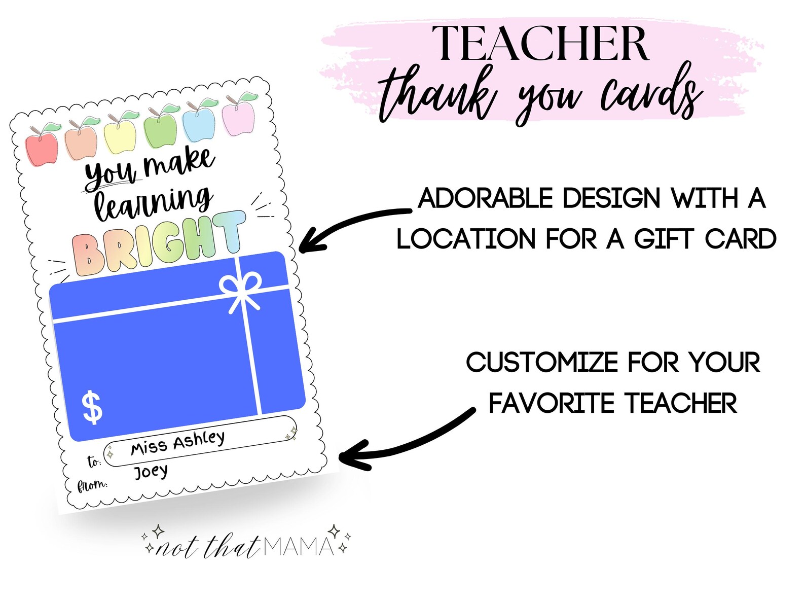 Rainbow Teacher Appreciation / Thank You Card - Gift Card Holder ...
