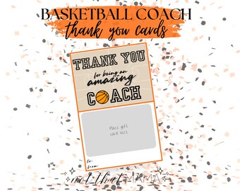 Basketball Coach Appreciation / Thank You Card - Gift Card Holder (Digital Download 5x7in PDF/JPG)