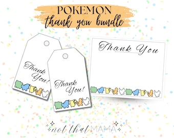 Pikachu & Friends Pokémon Thank You Bundle - Printable Pokemon Cards and Gift Tags (PDF Instant Digital Download)