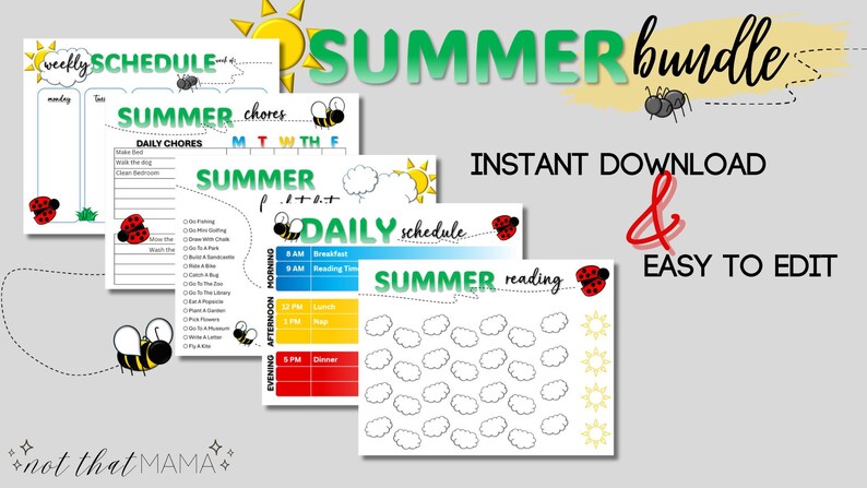 Printable Editable Summer Planner Bundle Bugs (instant Download) - Etsy