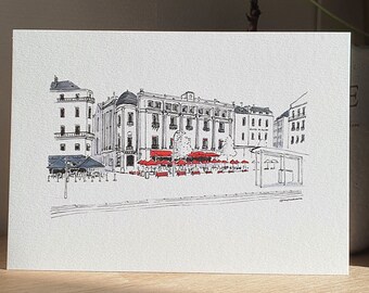 Sur la place du Ralliement à Angers (Carte Postale ou A4).