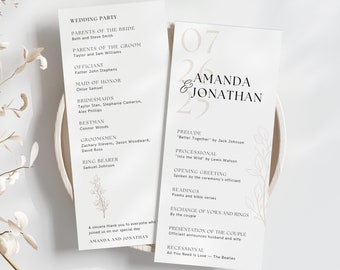 Wedding Ceremony Program Template | Wedding Ceremony Template Card | Elegant Wedding Program | Order Of Service | Instant Download