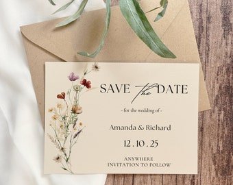 Wildflower Save The Date | Instant Download | Meadow Garden Flowers | Personalized Wildflower Save The Date | Floral Save Our Date