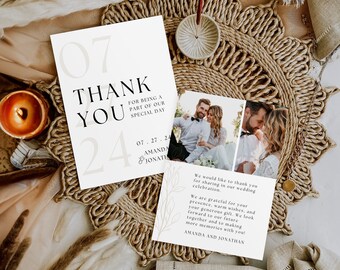 Boho Wedding Thank You Card | Personalized Wedding Thank You Cards | Thank You Note | Photo Card | Modern Minimalist Wedding | Canva