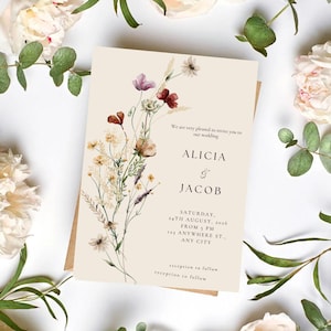 Wildflower Wedding Invitation Template | Instant Download | Meadow Garden Flowers | Personalized Wildflower Invitation | Floral Wedding