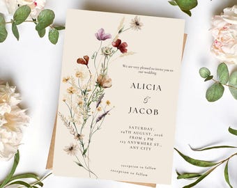 Wildflower Wedding Invitation Template | Instant Download | Meadow Garden Flowers | Personalized Wildflower Invitation | Floral Wedding