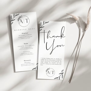 Wedding Menu Card | Wedding Menu Thank You | Modern Menu And Thank You Card | Napkin Note Thank You Card Set | Printable Thank You Card