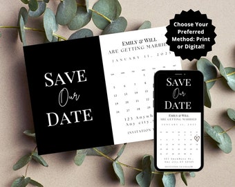 Calendar Save The Date Template | Elegant Wedding Save The Date Calendar | Minimal Save The Date Cards | Save The Date Card Printable