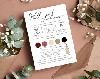 Bridesmaid Info Card Template | Bridal Party Info Card | Will You Be My Bridesmaid | Bridesmaid Infographic | Bridesmaid Proposal Card