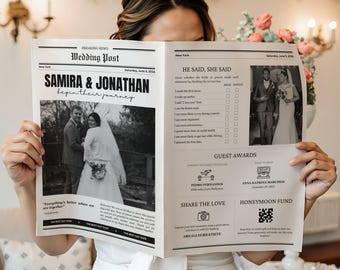 Wedding Newspaper Template with Photo, Wedding Newspaper Template, Ceremony Wedding Program, Newlywed Times, Newspaper Itinerary, Canva
