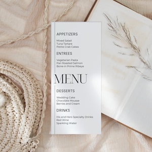 Wedding Menu Template | Minimalist Wedding Menu | Simple Menu Template | Tall Menu | Modern Wedding Menu | Printable Wedding Menu