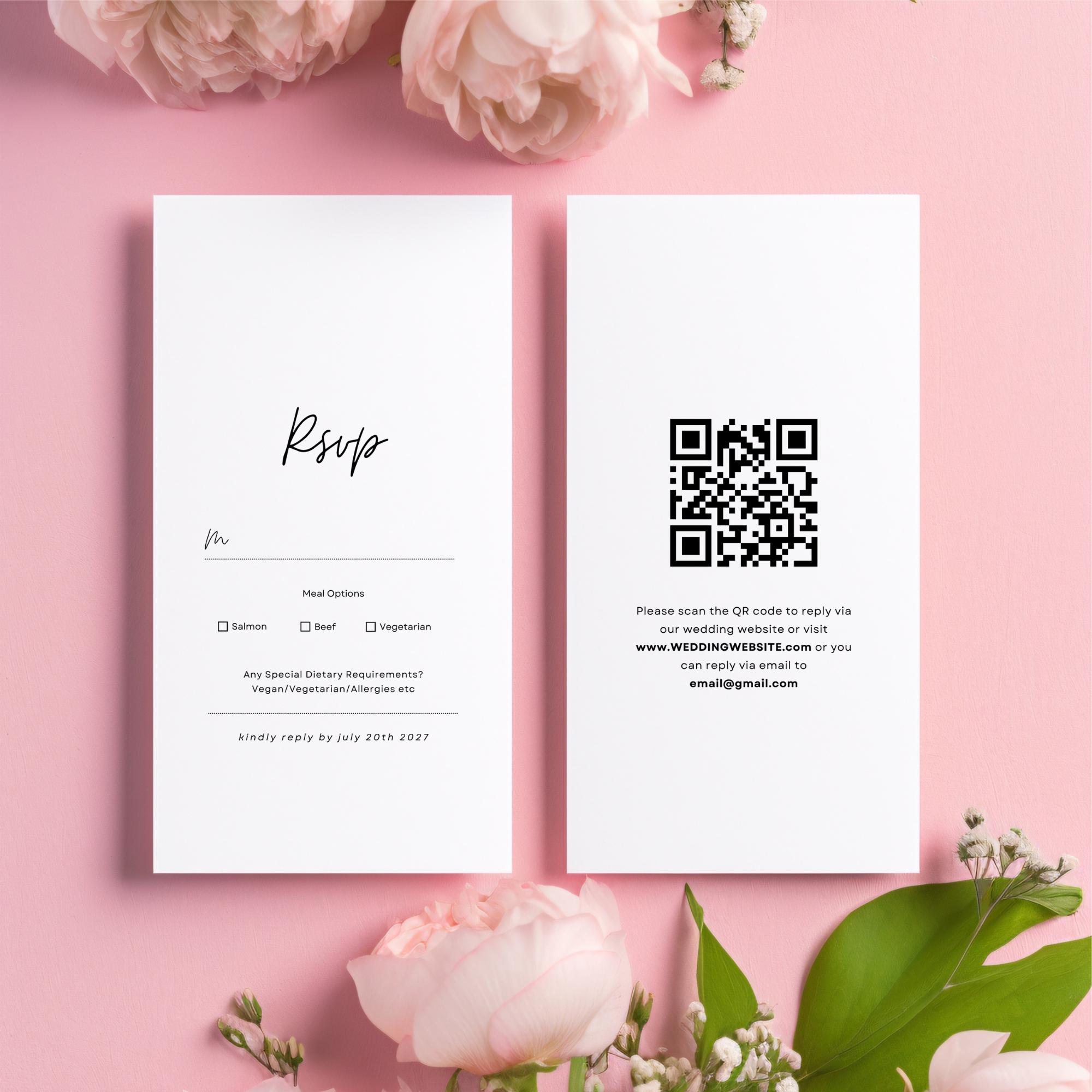 QR Code RSVP Card Template, Wedding Response, Reply Cards, QR Code ...