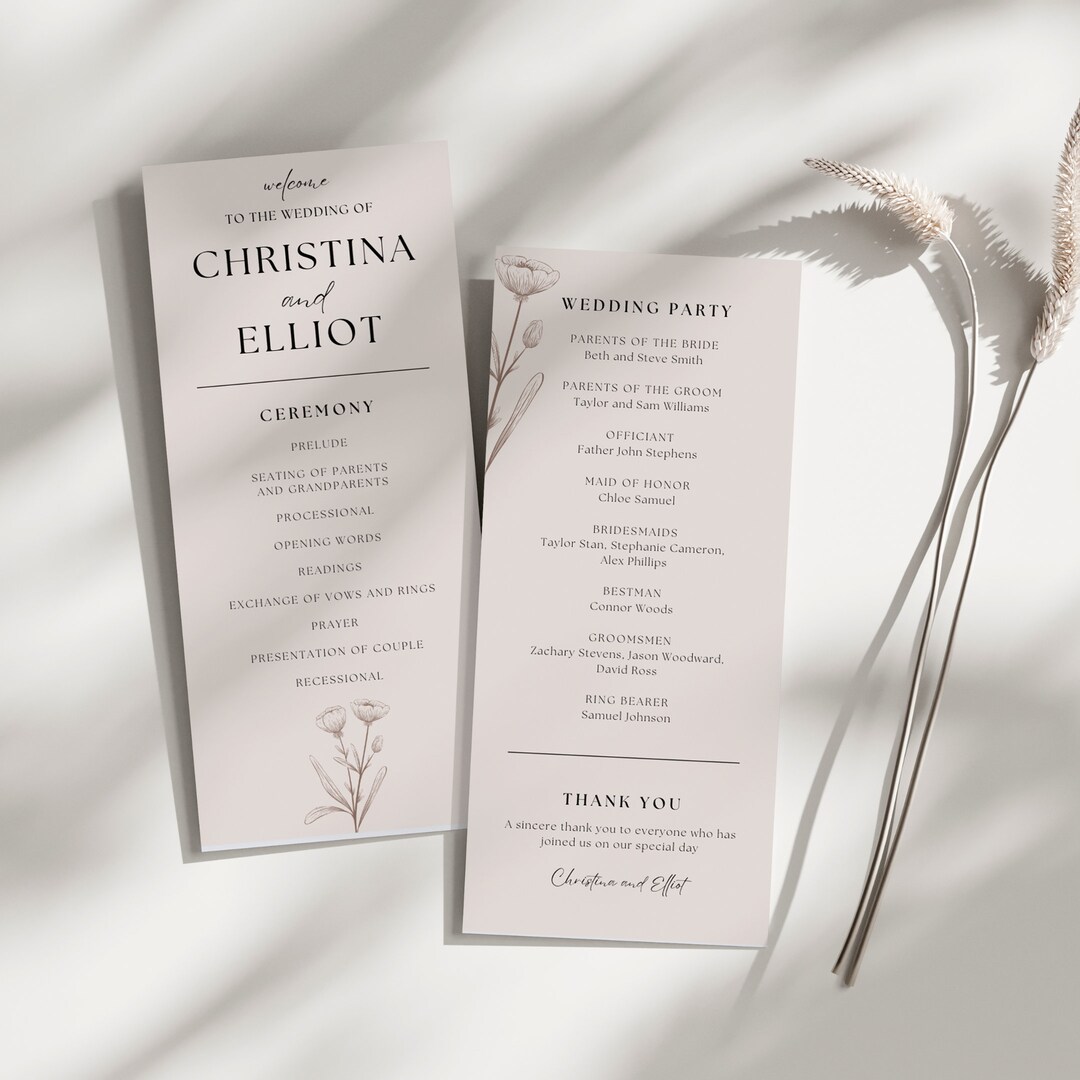 Boho Wedding Program Template | Wedding Ceremony Program | Printable ...
