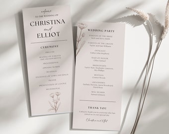 Boho Hochzeit Programm Vorlage | Hochzeit Programm | Druckbare Hochzeitsprogramme | Bestellservice | DIY Programm Karte | In Canva bearbeiten