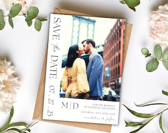 Save the Date Template with Photos, Editable Save the Date Cards, Photo Save the Date, Chic Save the Date, Instant Download, Canva Template