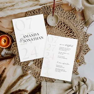 Minimalist Wedding Invitation Template | Modern Wedding Invite | Wedding Invitation Set | Boho Wedding Suite | Editable Invitation