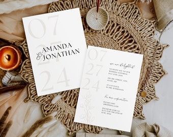 Minimalist Wedding Invitation Template | Modern Wedding Invite | Wedding Invitation Set | Boho Wedding Suite | Editable Invitation