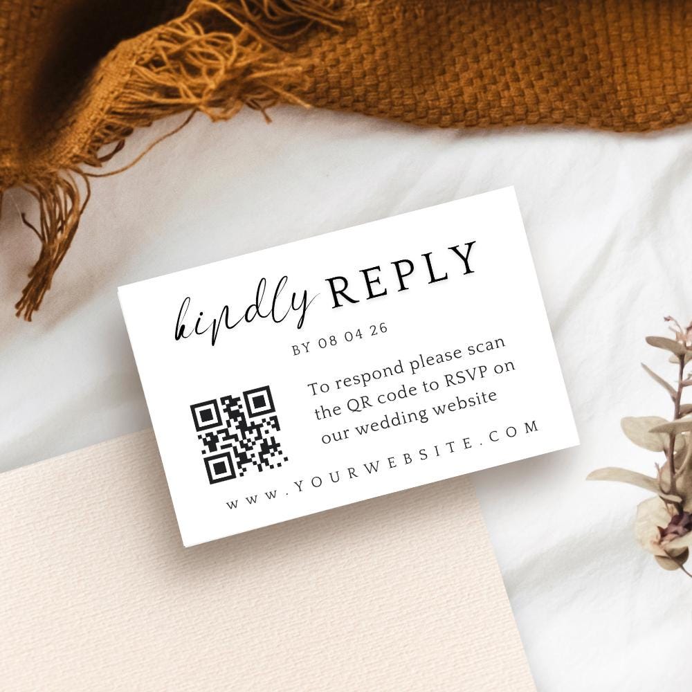 QR Code RSVP Card Template, QR Code Response Card, Modern Wedding Reply ...