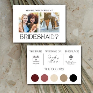 Bridesmaid Proposal Card Template, Will You Be My Bridesmaid Proposal Cards, Bridesmaid Maid of Honor Proposal Info Invite Editable