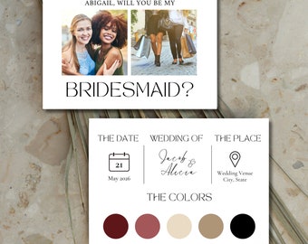 Bridesmaid Proposal Card Template, Will You Be My Bridesmaid Proposal Cards, Bridesmaid Maid of Honor Proposal Info Invite Editable