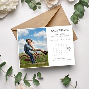 Printable Save The Date Calendar Template | Minimalist Save The Date With Photo |  Simple Save the Date | Boho Save the Date Card | Editable