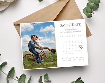 Modern Save The Date Photo Template | Save The Date Postcard Calendar | Minimalist Save The Date  | Printable Save Our Date | Edit in Canva