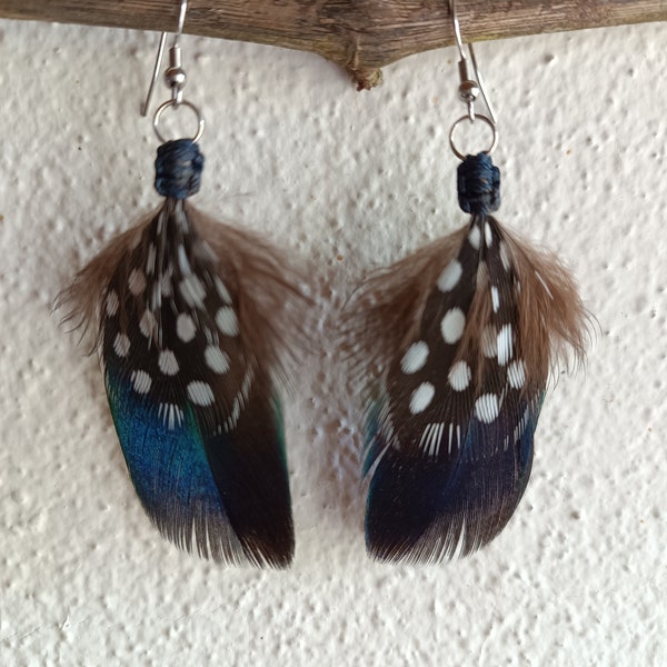 Shiny ethical feather earrings color dangling festival carnival vacation lightweight natural boho hippie topical sustainable fashion