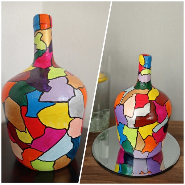 Bouteille décorative colorée / Cadeau original / Vase pour fleurs séchées / exemplaire unique