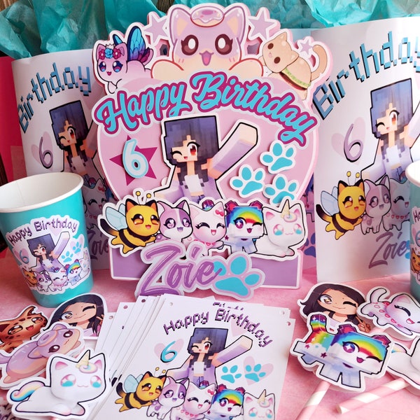 Aphmau party supplies, aphmau birthday, aphmau cake toppers, aphmau cakes, aphmau banner, aphmau bday party, aphmau invites, aphmau cupcakes