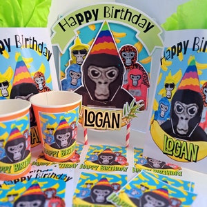 Gorilla tag party supplies, gorilla tag birthday, gtag party, gtag cakes, gorilla tag cake topper, gorilla tag cupcakes, gtag banner, gtag