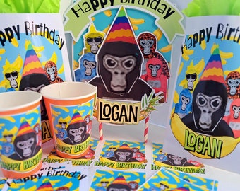 Gorilla tag party supplies, gorilla tag birthday, gtag party, gtag cakes, gorilla tag cake topper, gorilla tag cupcakes, gtag banner, gtag