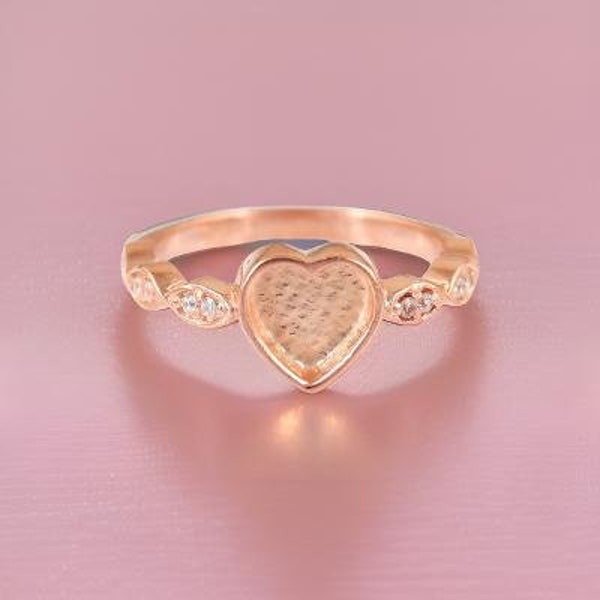 Solid Gold Breastmilk Heart Band, Breastmilk jewelry, Heart Bezel Ring, DIY Keepsake Ashe Resin Ring Settings, Valentines/Mother's Day Gift