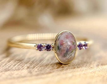 Halo Oval Bezel Ring Breastmilk ring, Resin Memory Jewelry, Ash Ring, 925 Sterling Silver, Solid 10k 14K 18K Gold DIY Ring with Moissanite